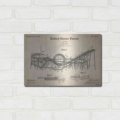 Luxe Metal Art 'Roller Coaster Blueprint Patent Parchment,' Metal Wall Art,16x12