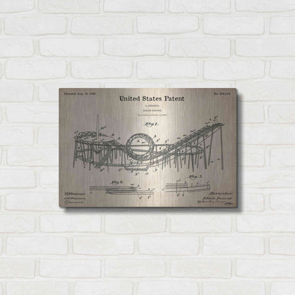 Luxe Metal Art 'Roller Coaster Blueprint Patent Parchment,' Metal Wall Art,24x16