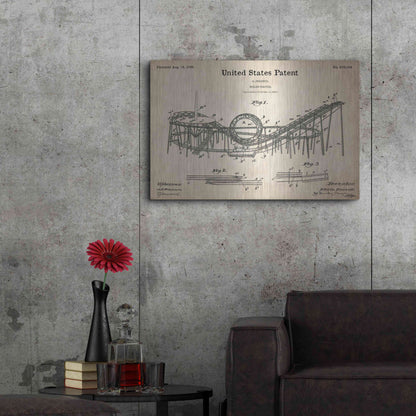 Luxe Metal Art 'Roller Coaster Blueprint Patent Parchment,' Metal Wall Art,36x24