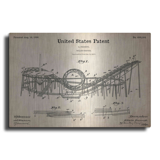 Luxe Metal Art 'Roller Coaster Blueprint Patent Parchment,' Metal Wall Art