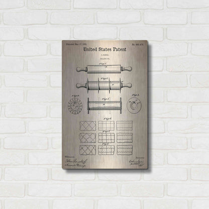 Luxe Metal Art 'Rolling Pin Blueprint Patent Parchment,' Metal Wall Art,16x24