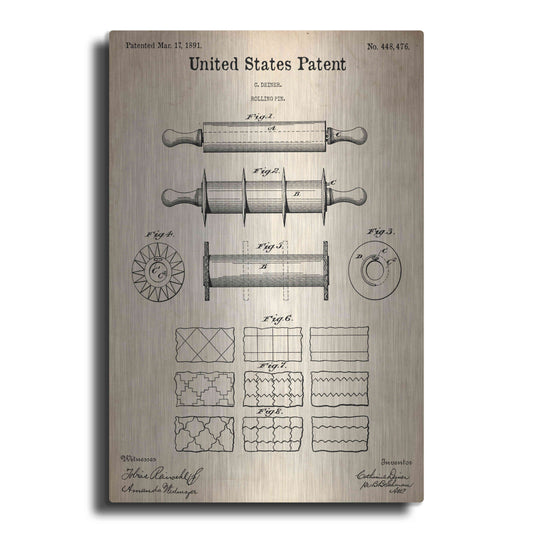 Luxe Metal Art 'Rolling Pin Blueprint Patent Parchment,' Metal Wall Art