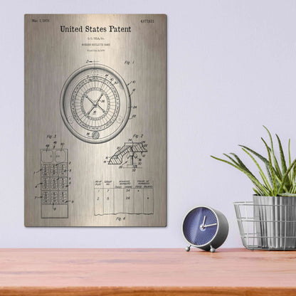 Luxe Metal Art 'Roulette Blueprint Patent Parchment,' Metal Wall Art,12x16