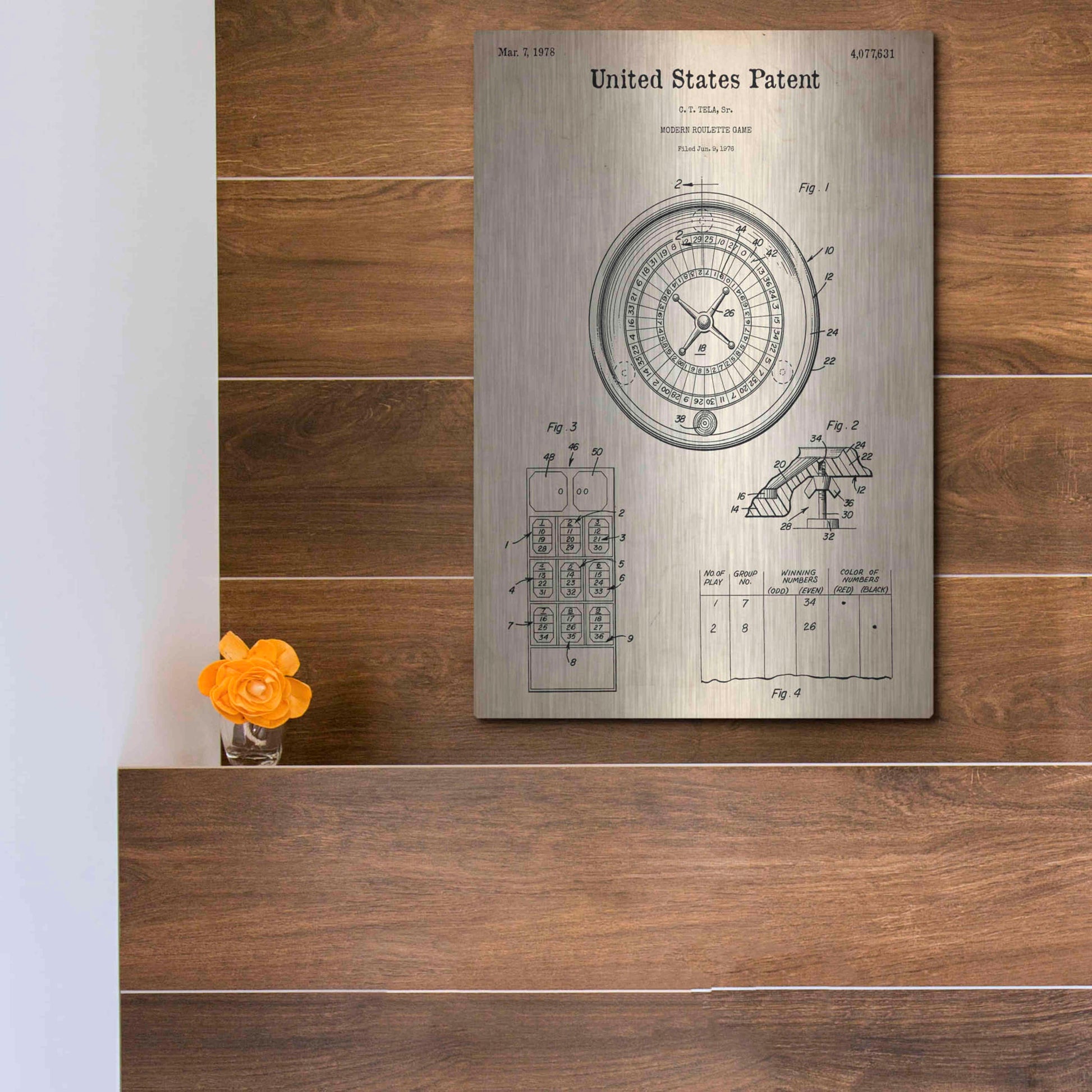 Luxe Metal Art 'Roulette Blueprint Patent Parchment,' Metal Wall Art,12x16