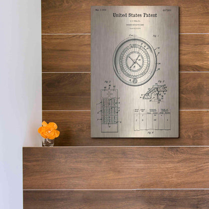 Luxe Metal Art 'Roulette Blueprint Patent Parchment,' Metal Wall Art,12x16