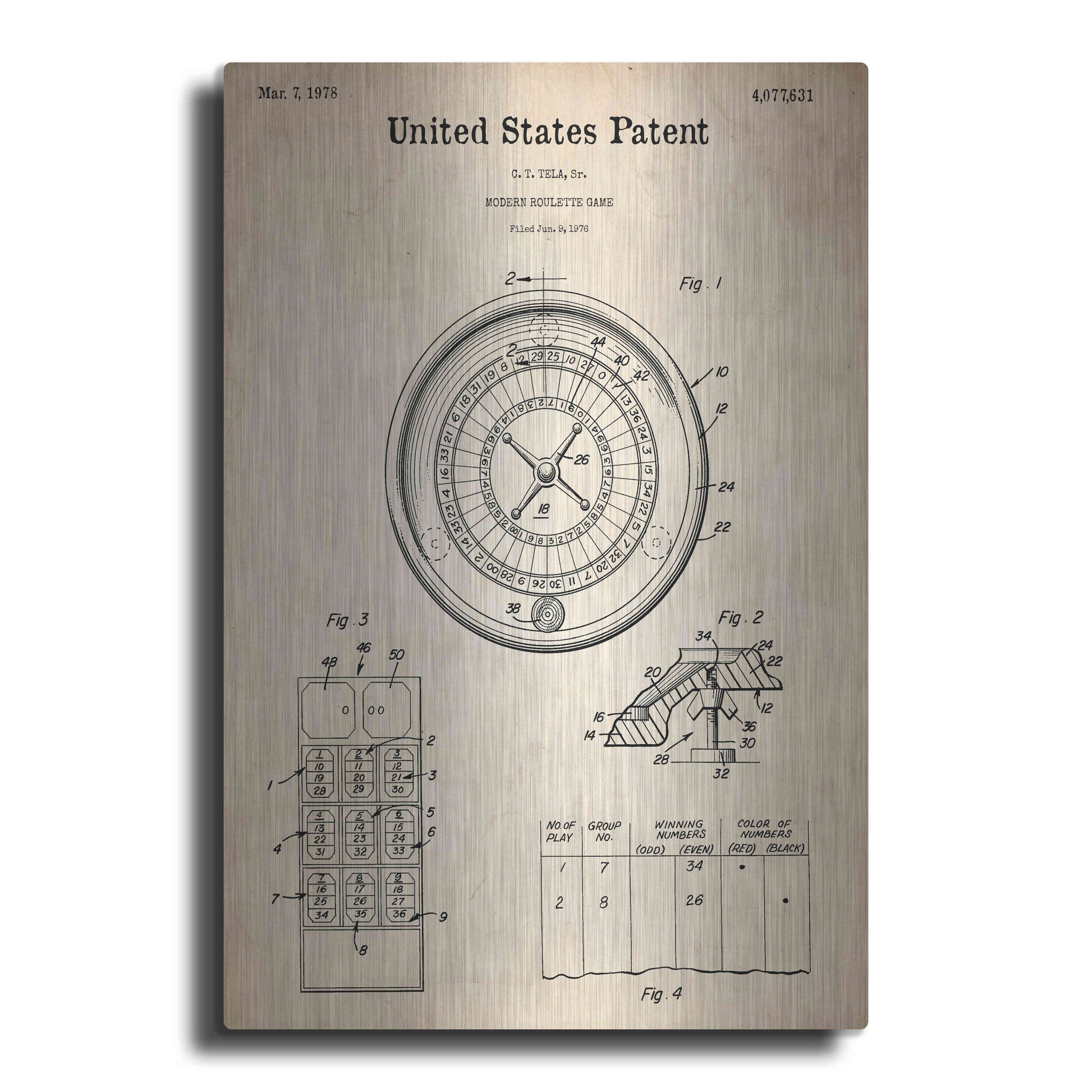 Luxe Metal Art 'Roulette Blueprint Patent Parchment,' Metal Wall Art