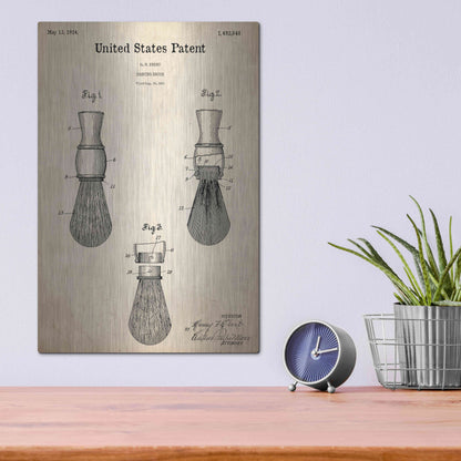 Luxe Metal Art 'Shaving Brush Blueprint Patent Parchment,' Metal Wall Art,12x16