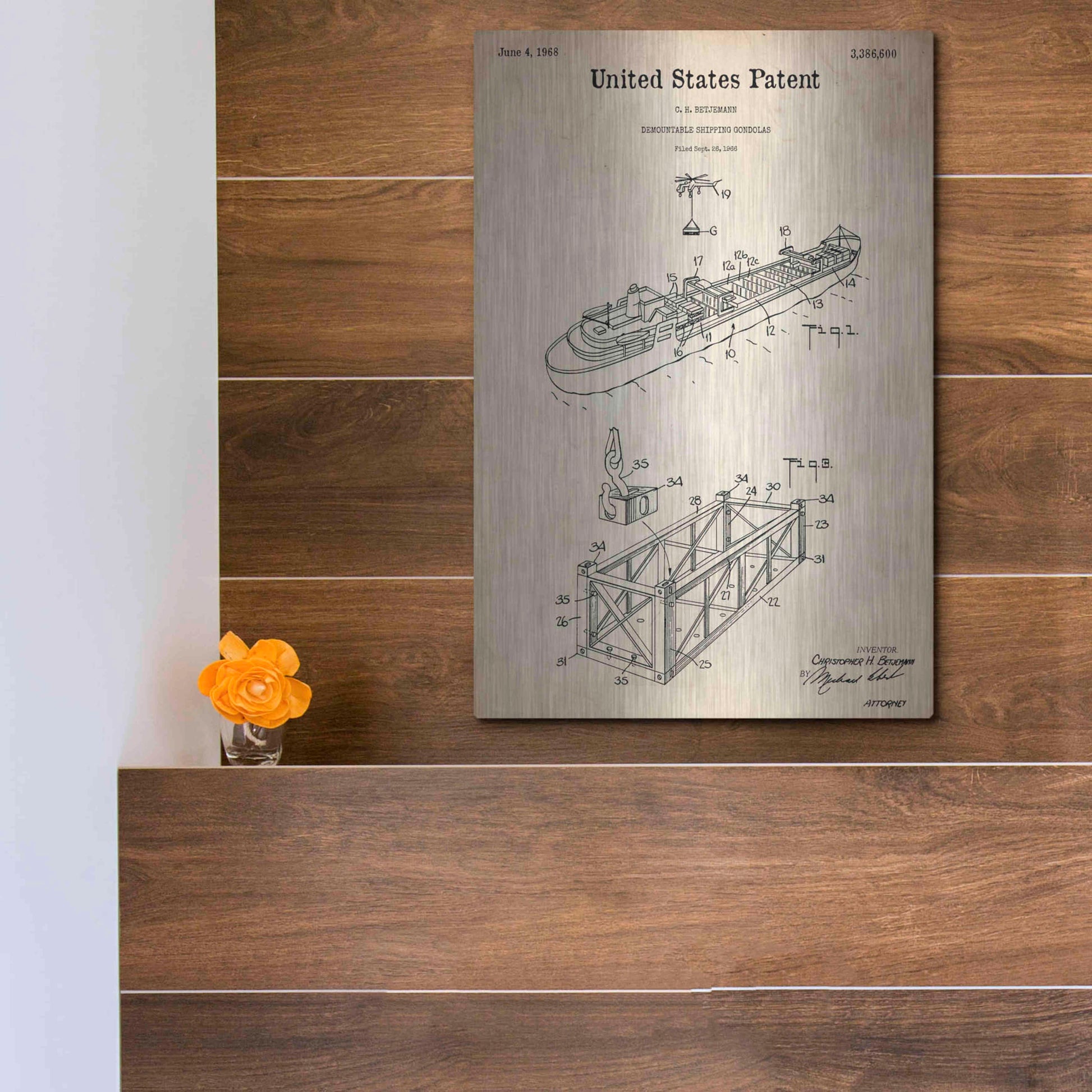 Luxe Metal Art 'Shipping Gondola Blueprint Patent Parchment,' Metal Wall Art,12x16