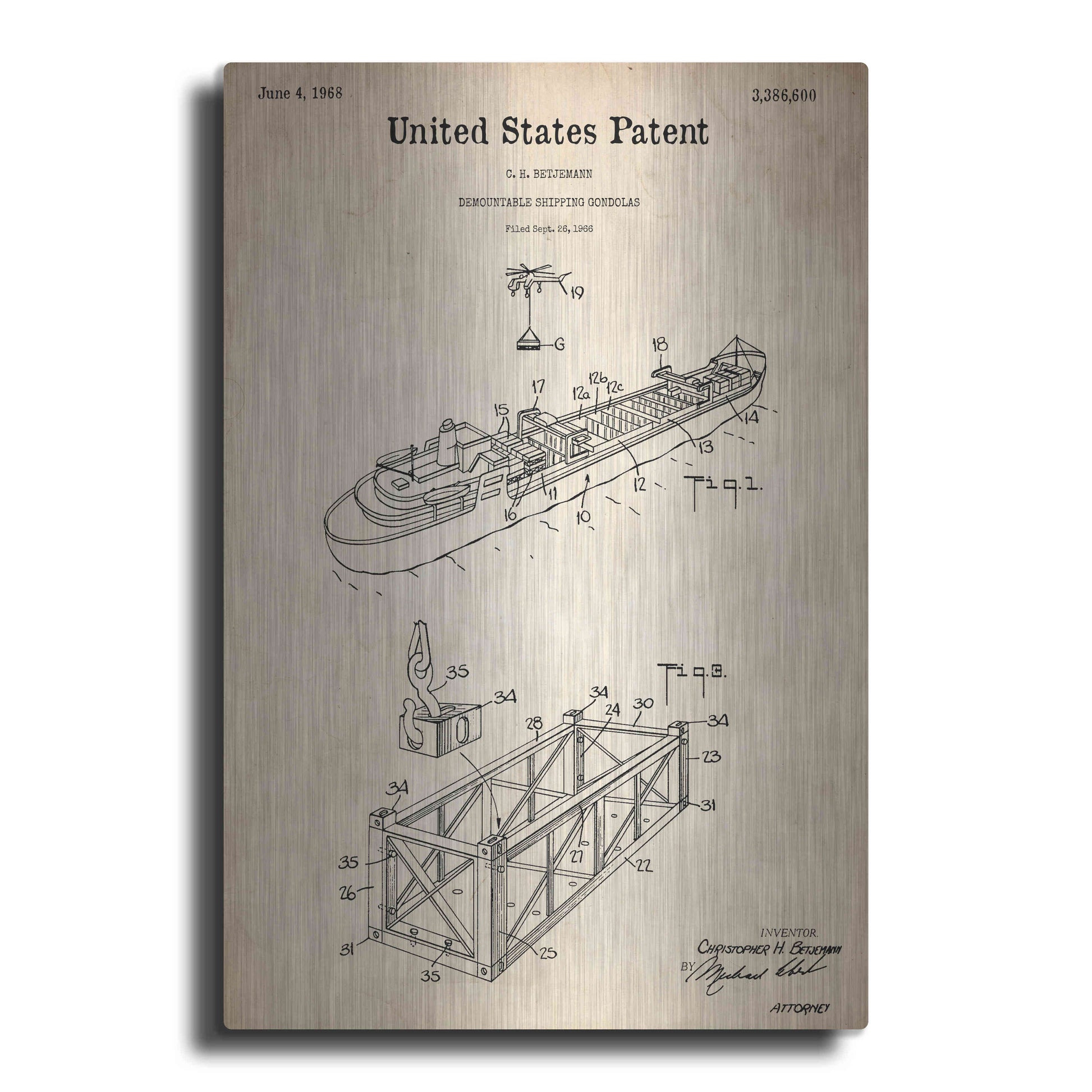 Luxe Metal Art 'Shipping Gondola Blueprint Patent Parchment,' Metal Wall Art