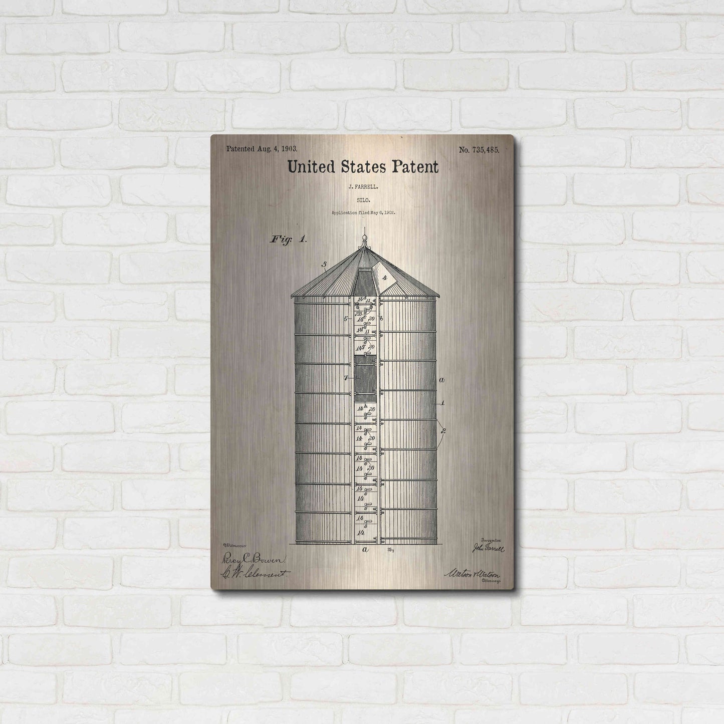 Luxe Metal Art 'Silo Blueprint Patent Parchment,' Metal Wall Art,24x36