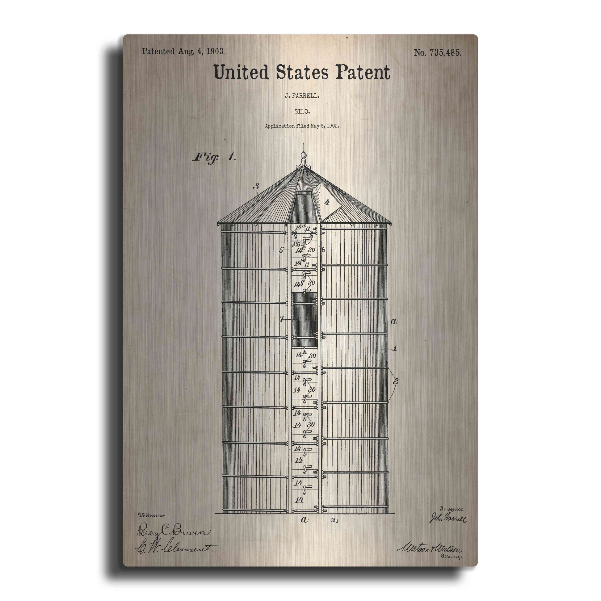 Luxe Metal Art 'Silo Blueprint Patent Parchment,' Metal Wall Art