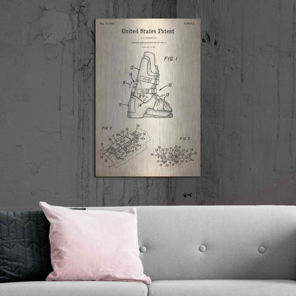 Luxe Metal Art 'Ski Boots Blueprint Patent Parchment,' Metal Wall Art,24x36