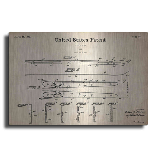 Luxe Metal Art 'Ski Blueprint Patent Parchment,' Metal Wall Art