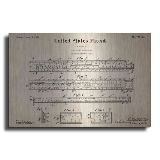 Luxe Metal Art 'Slide Rule Blueprint Patent Parchment,' Metal Wall Art