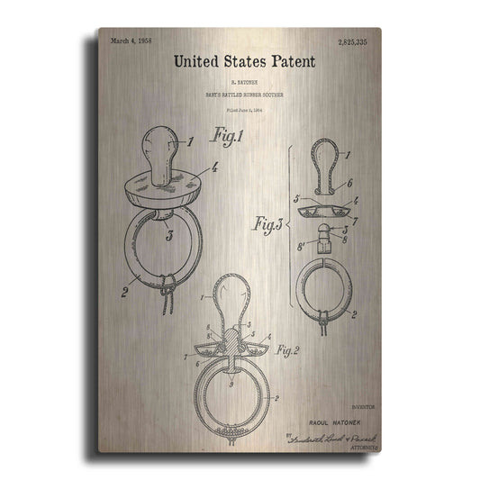 Luxe Metal Art 'Baby Pacifier Blueprint Patent Parchment,' Metal Wall Art