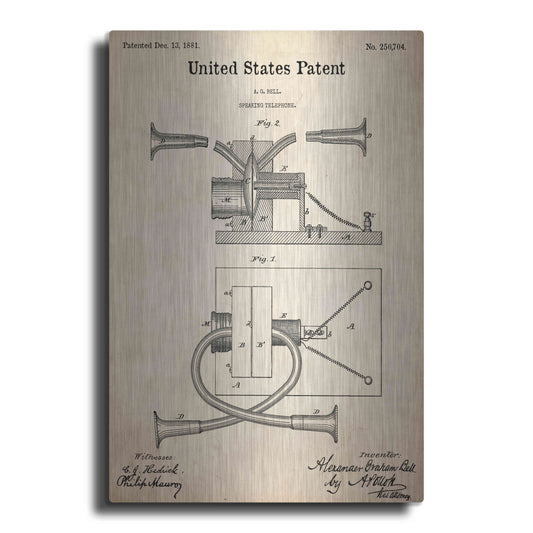 Luxe Metal Art 'Speaking Telephone Blueprint Patent Parchment,' Metal Wall Art