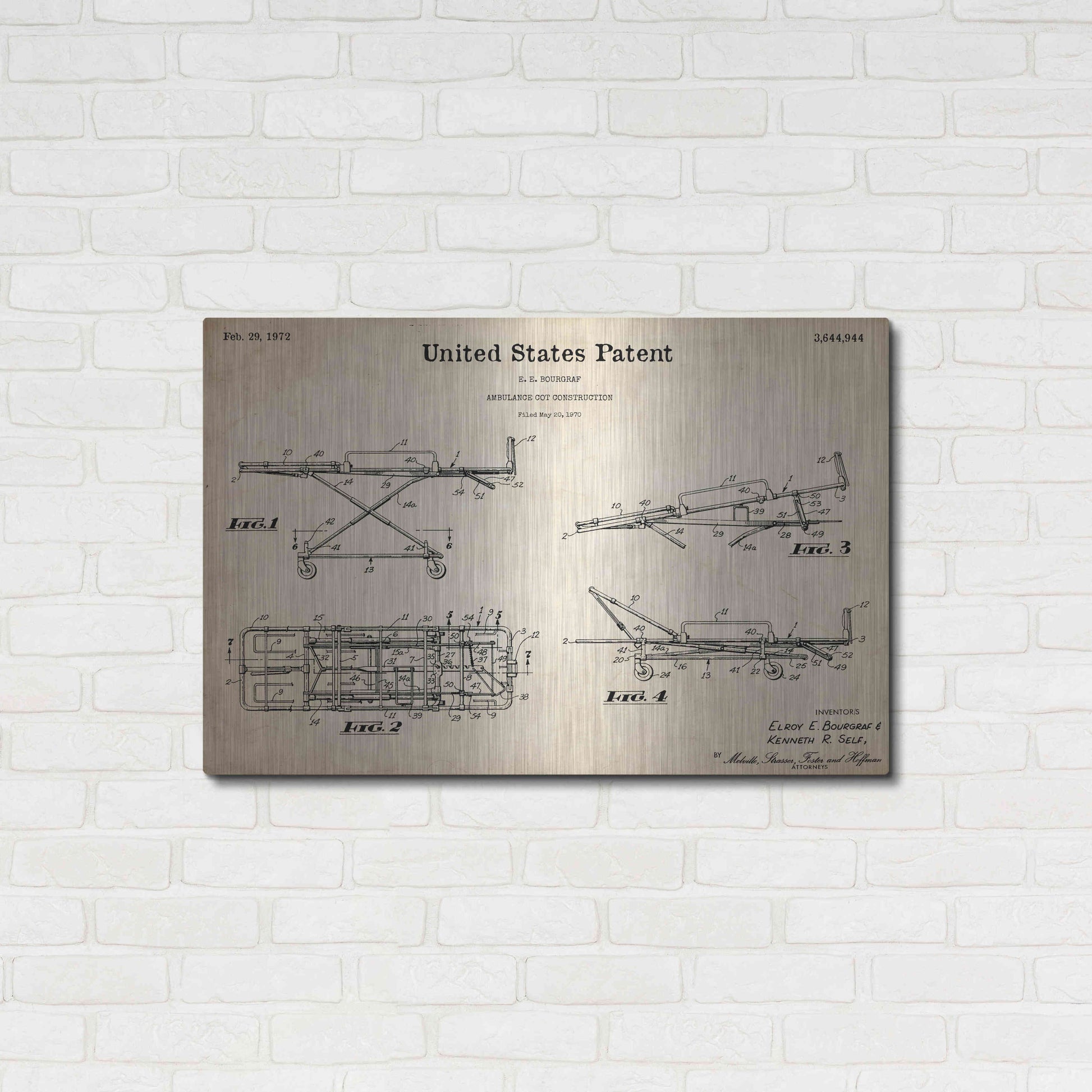 Luxe Metal Art 'EMT Stretcher Blueprint Patent Parchment,' Metal Wall Art,36x24