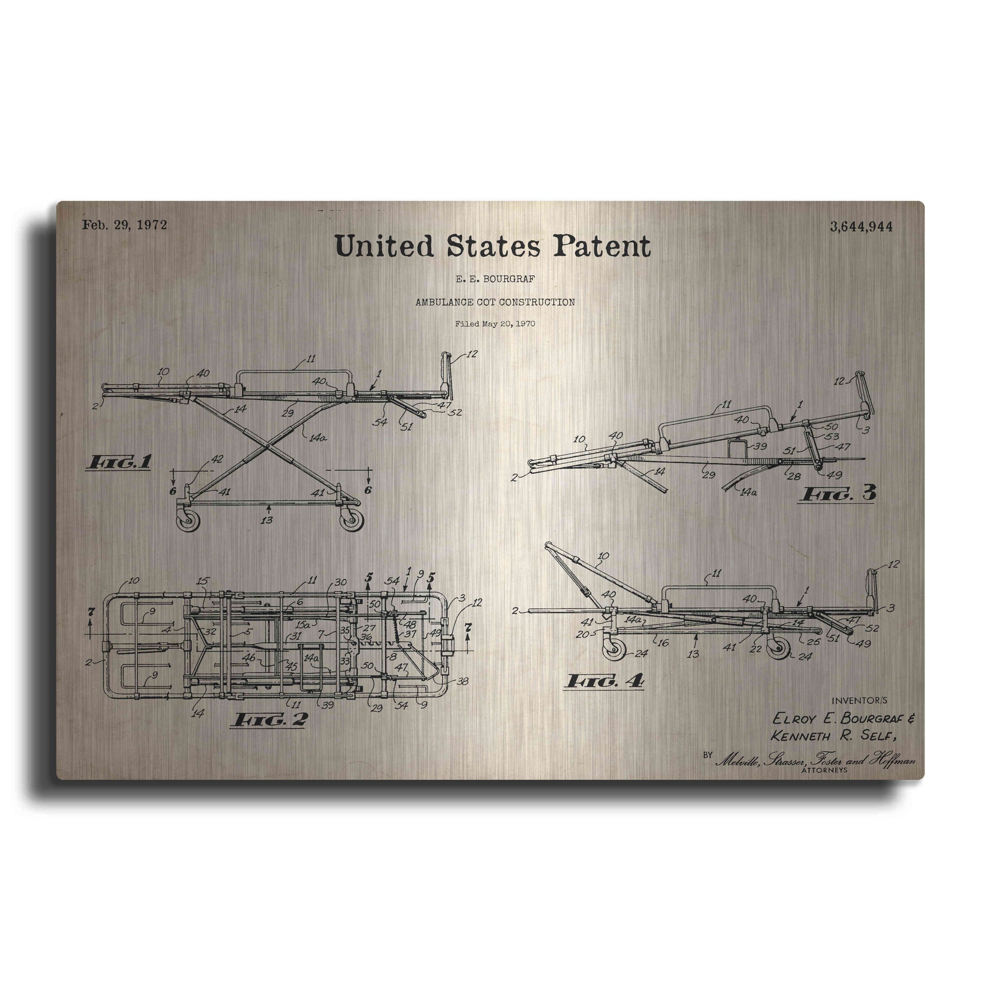 Luxe Metal Art 'EMT Stretcher Blueprint Patent Parchment,' Metal Wall Art