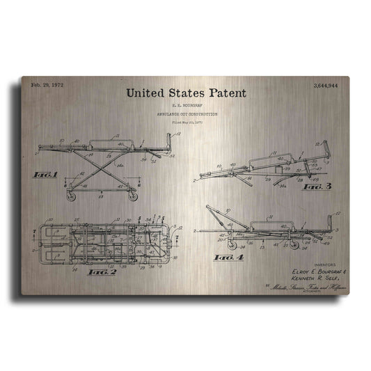 Luxe Metal Art 'EMT Stretcher Blueprint Patent Parchment,' Metal Wall Art