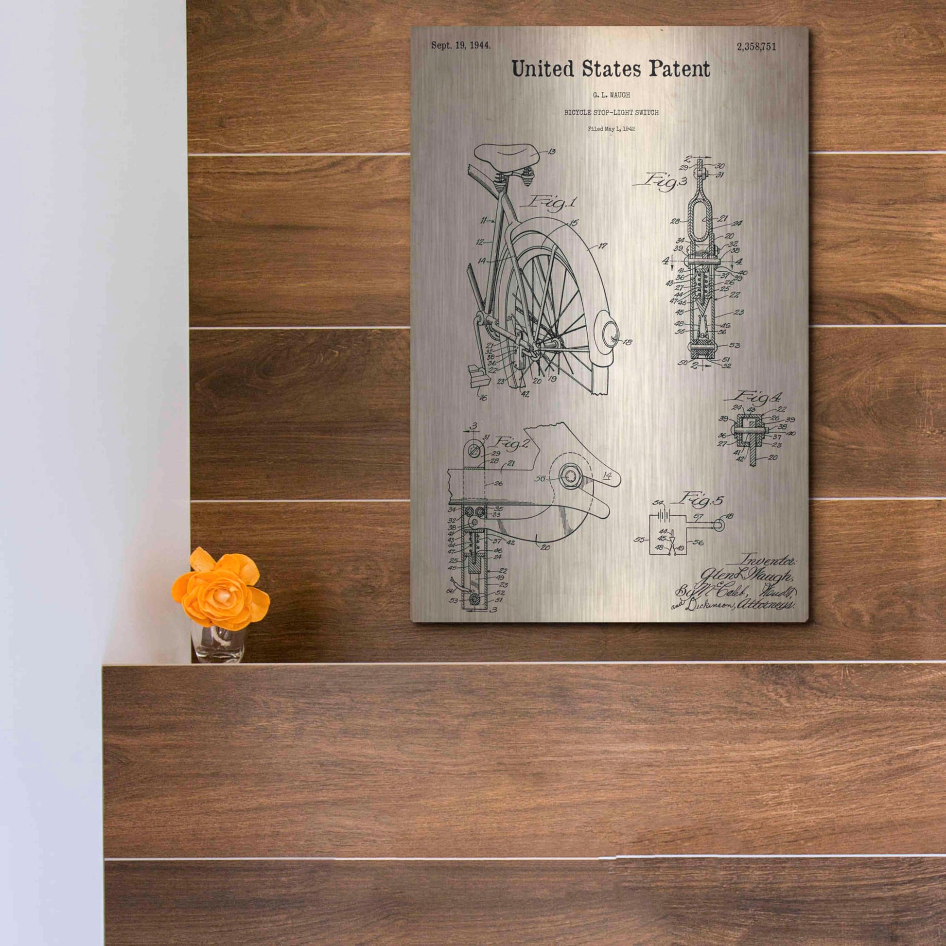 Luxe Metal Art 'Bicycle Stop-light Switch Blueprint Patent Parchment,' Metal Wall Art,12x16