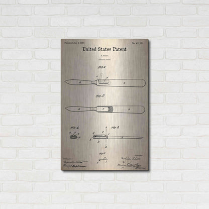 Luxe Metal Art 'Surgical Knife Blueprint Patent Parchment,' Metal Wall Art,24x36