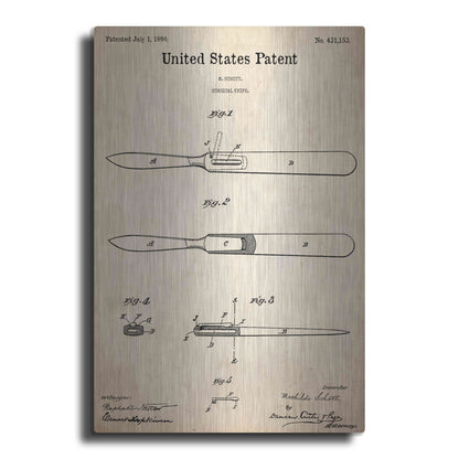 Luxe Metal Art 'Surgical Knife Blueprint Patent Parchment,' Metal Wall Art