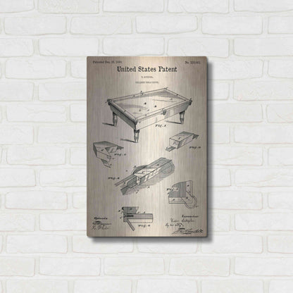 Luxe Metal Art 'Pool Table Blueprint Patent Parchment,' Metal Wall Art,16x24