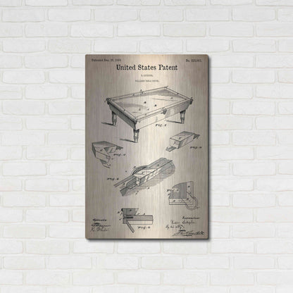 Luxe Metal Art 'Pool Table Blueprint Patent Parchment,' Metal Wall Art,24x36