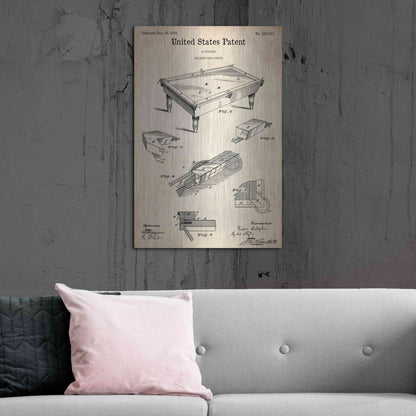 Luxe Metal Art 'Pool Table Blueprint Patent Parchment,' Metal Wall Art,24x36