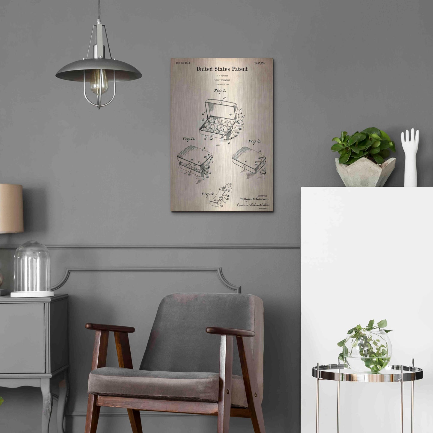 Luxe Metal Art 'Pharmacy Tablet Container Blueprint Patent Parchment,' Metal Wall Art,16x24