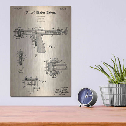 Luxe Metal Art 'Tattoo Gun Blueprint Patent Parchment,' Metal Wall Art,12x16