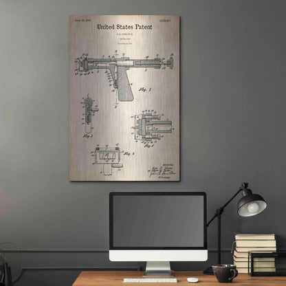 Luxe Metal Art 'Tattoo Gun Blueprint Patent Parchment,' Metal Wall Art,24x36