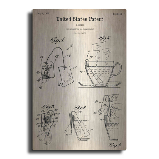 Luxe Metal Art 'Tea Bag Blueprint Patent Parchment,' Metal Wall Art