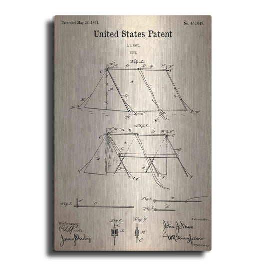 Luxe Metal Art 'Tent Blueprint Patent Parchment,' Metal Wall Art