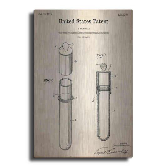 Luxe Metal Art 'Test Tube Blueprint Patent Parchment,' Metal Wall Art