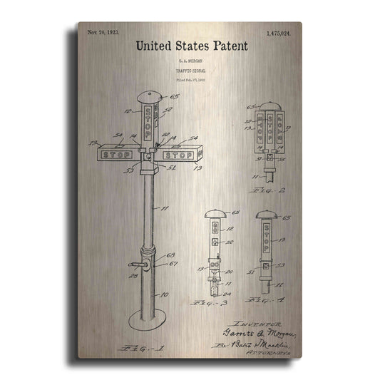 Luxe Metal Art 'Vintage Traffic Signal Blueprint Patent Parchment,' Metal Wall Art