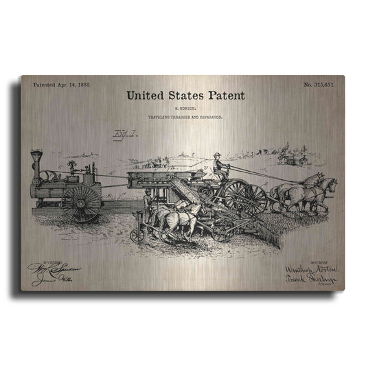 Luxe Metal Art 'Traveling Thrasher Blueprint Patent Parchment,' Metal Wall Art