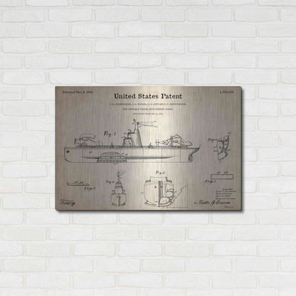 Luxe Metal Art 'Non-Sinkable Vessel Blueprint Patent Parchment,' Metal Wall Art,36x24