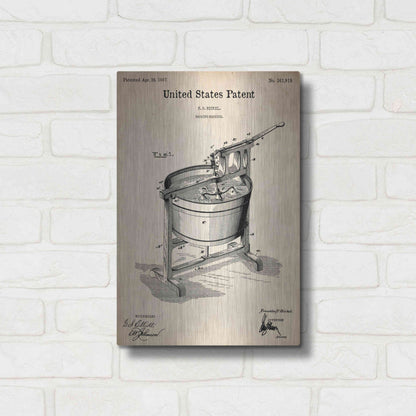 Luxe Metal Art 'Washing Machine Blueprint Patent Parchment,' Metal Wall Art,12x16