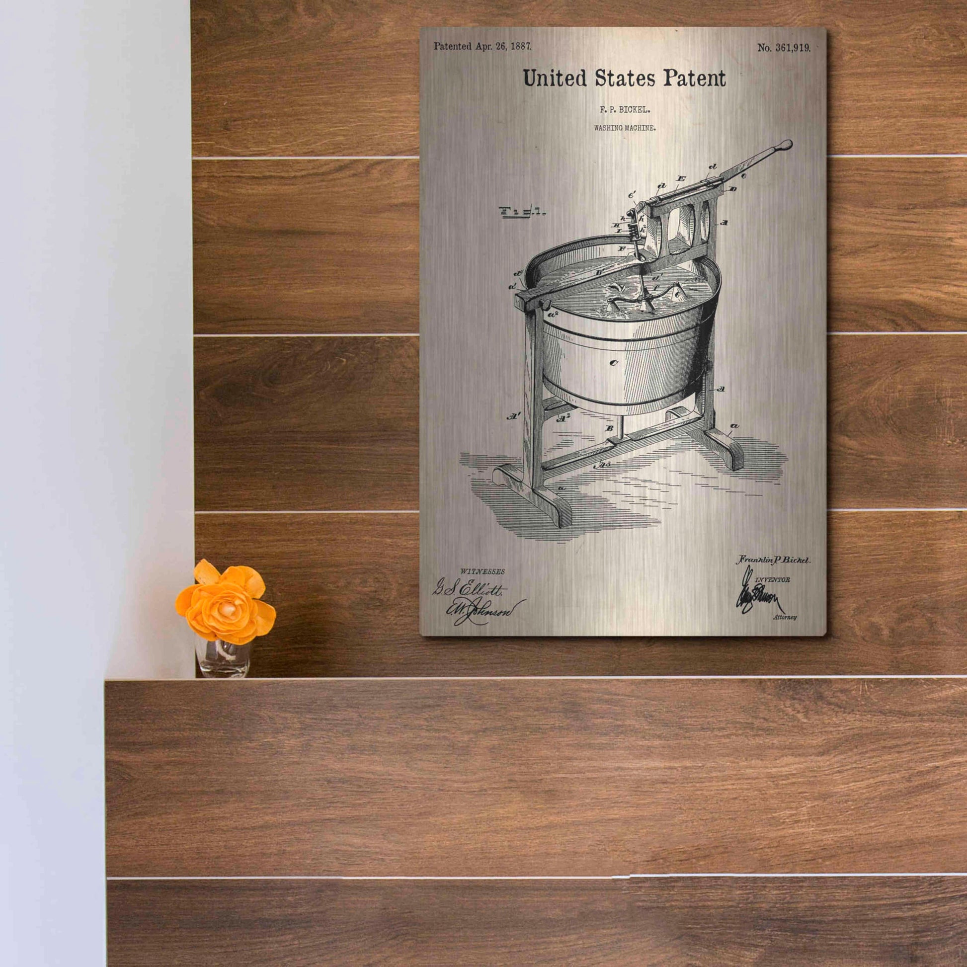 Luxe Metal Art 'Washing Machine Blueprint Patent Parchment,' Metal Wall Art,12x16