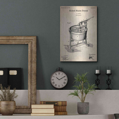 Luxe Metal Art 'Washing Machine Blueprint Patent Parchment,' Metal Wall Art,12x16