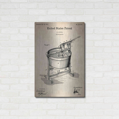 Luxe Metal Art 'Washing Machine Blueprint Patent Parchment,' Metal Wall Art,24x36