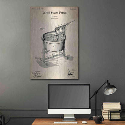 Luxe Metal Art 'Washing Machine Blueprint Patent Parchment,' Metal Wall Art,24x36