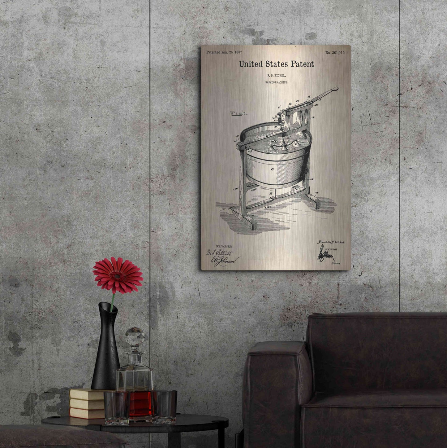 Luxe Metal Art 'Washing Machine Blueprint Patent Parchment,' Metal Wall Art,24x36