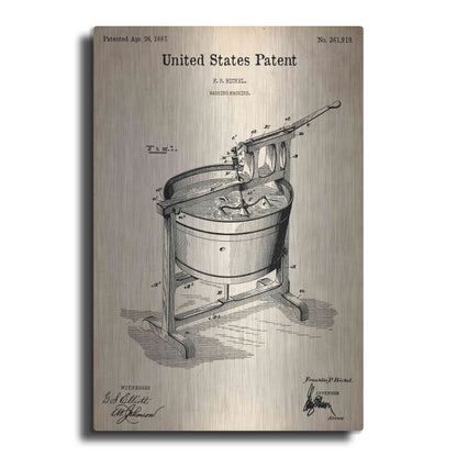 Luxe Metal Art 'Washing Machine Blueprint Patent Parchment,' Metal Wall Art