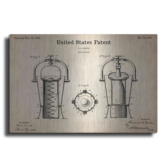 Luxe Metal Art 'Wine Cooler Blueprint Patent Parchment,' Metal Wall Art