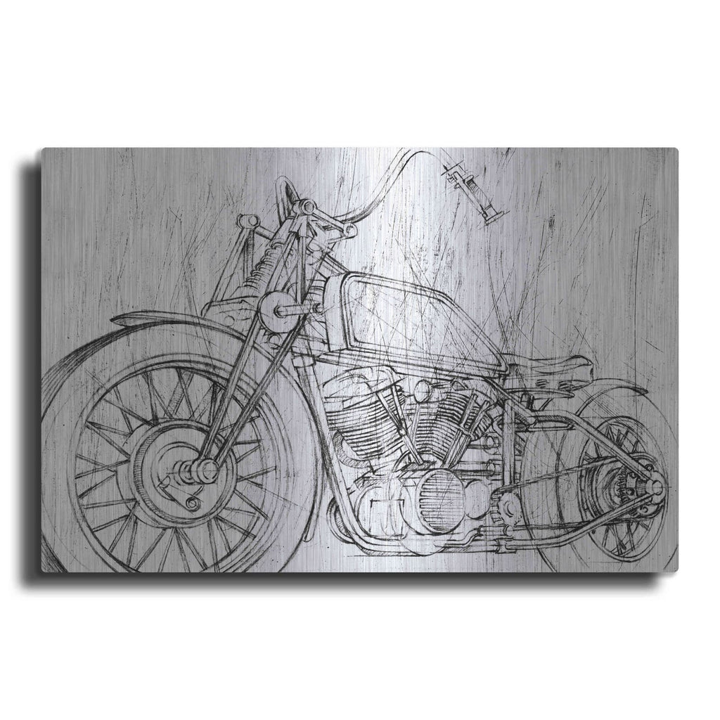 'Inverted Motorcycle Mechanical Sketch II' by Ethan Harper – Metal Wall Art