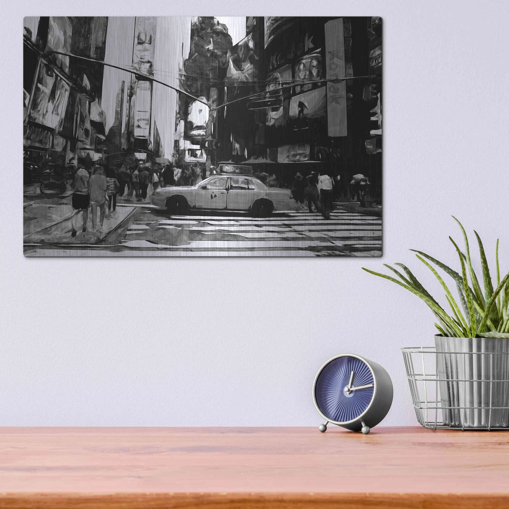 'Times Square Black And White' by Linda Woods – Metal Wall Art, 16x12 room view