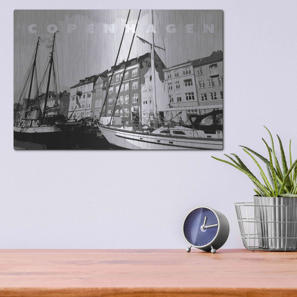 'Copenhagen Poster Black And White' by Linda Woods – Metal Wall Art, 16x12 room view