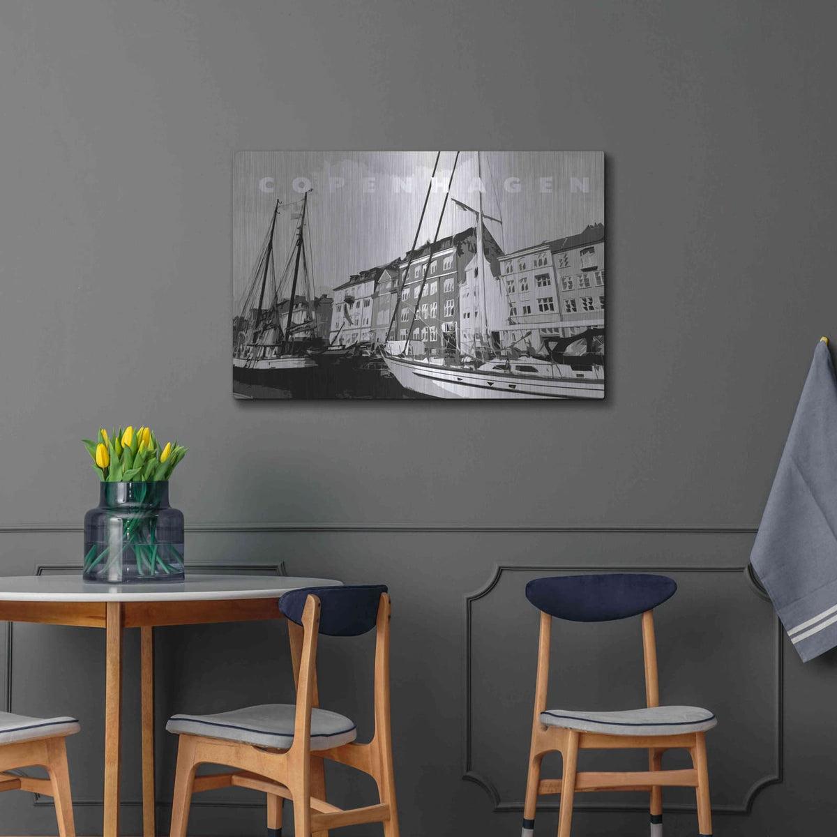 'Copenhagen Poster Black And White' by Linda Woods – Metal Wall Art, 36x24 room view
